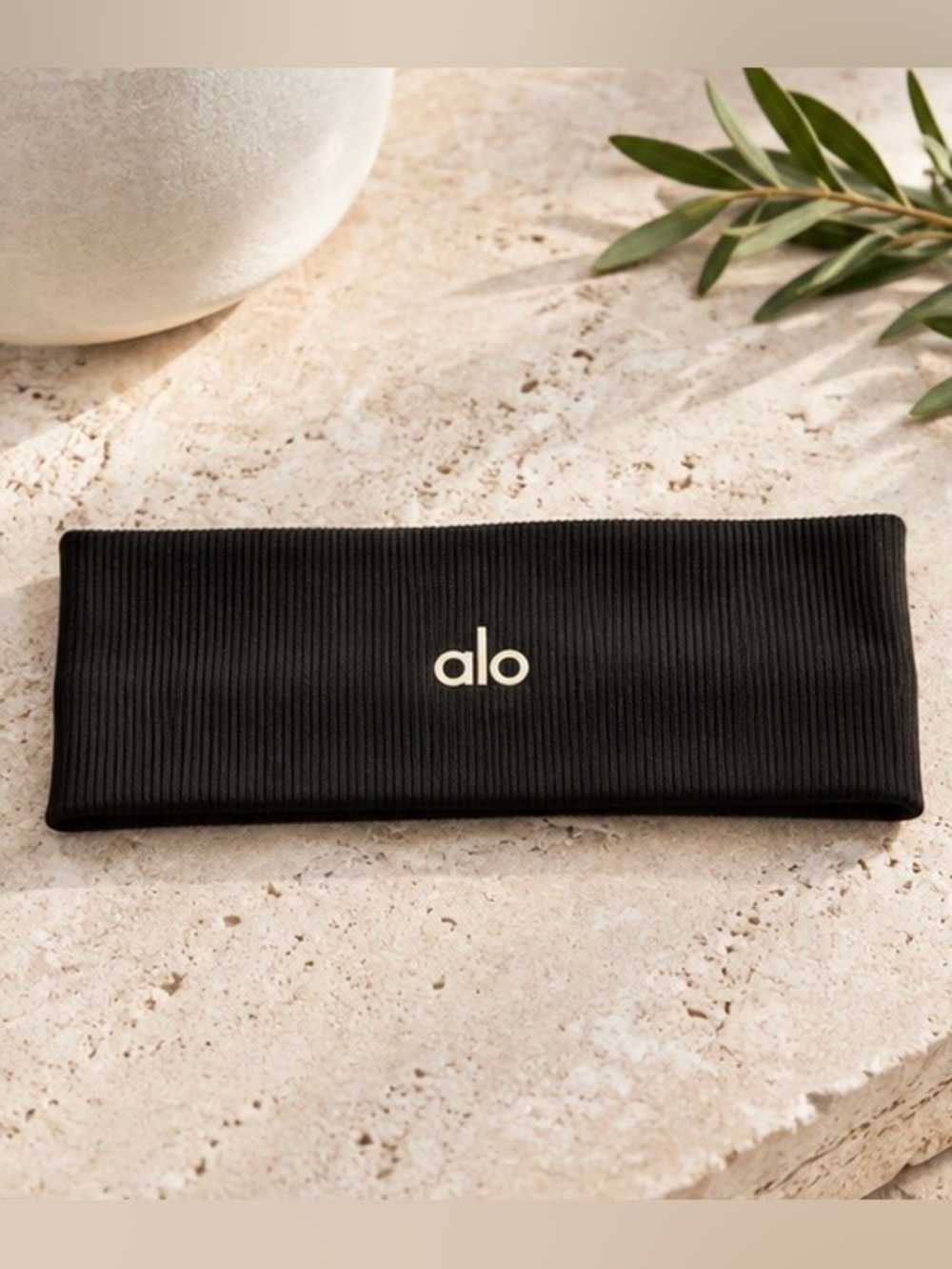 ALO Yoga Black Ribbed Logo Wide Headband